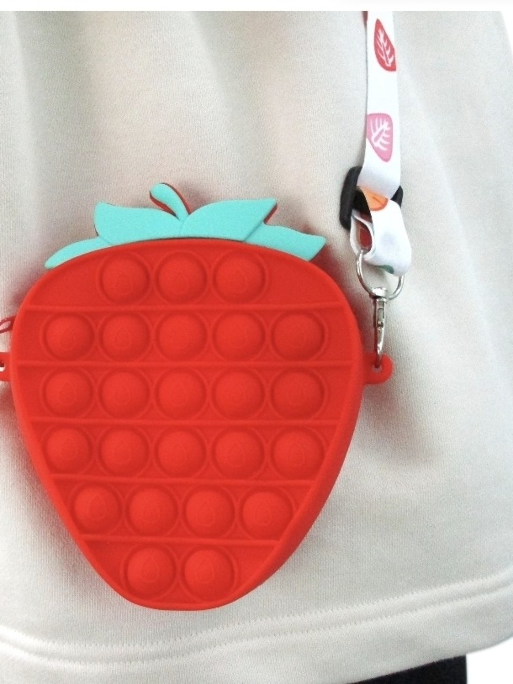 Source Unknown Red Strawberry Pop Fidget Crossbody Bag with Mint Leaf